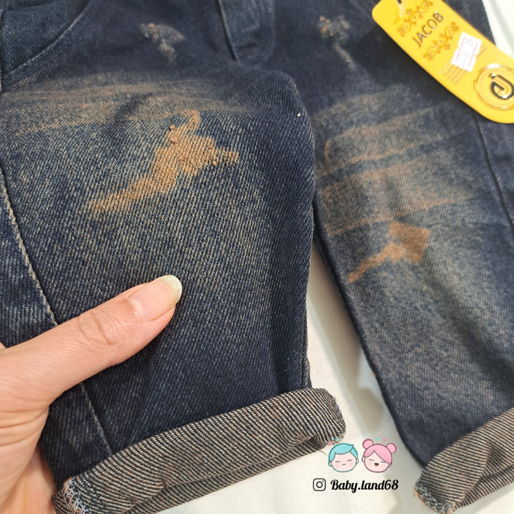 بیلر جین سنگ شور شده و شست خورده بچگانه ۶ ماه تا ۳ سال جنس لی گرم بالا