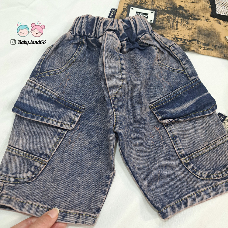 شلوارک لی بچگانه شست خورده و سنگشور شده گرم بالا