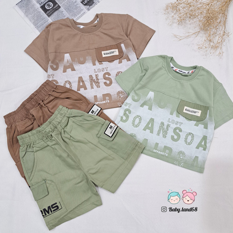 ست تیشرت و شلوارک بیرونی کتان بچگانه اسپرت سایز ۳۵ تا ۵۰ مناسب ۱ تا ۷ سال قواره دار لش، جنس تیشرت پنبه و شلوارک کتان درجه یک طرح حروف