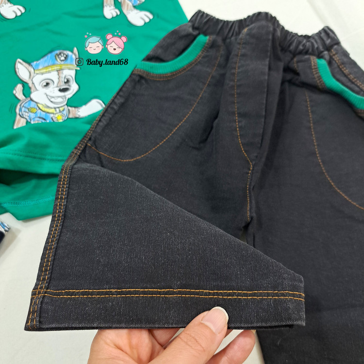 شلوارک لی بچگانه رنگ ذغالی مناسب ۶ تا ۹ سال با کشسانی عالی