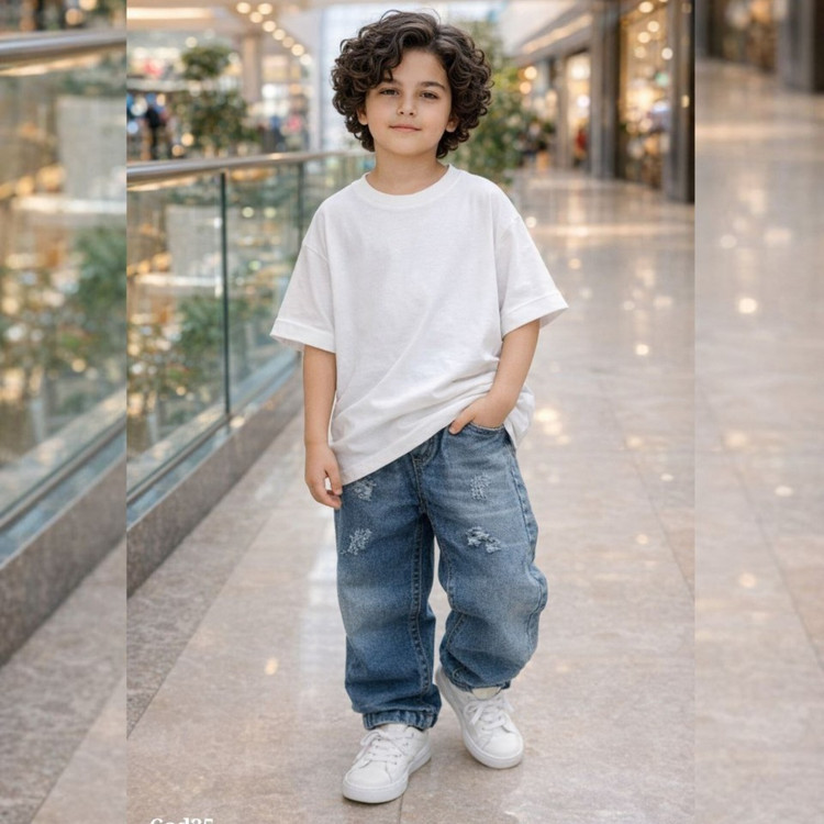 تنخور شیک شلوار لی بگ اسپرت بچگانه و نوجوان سایز ۶۵ تا ۱۰۰ مناسب ۶ تا ۱۸ سال کمر کش