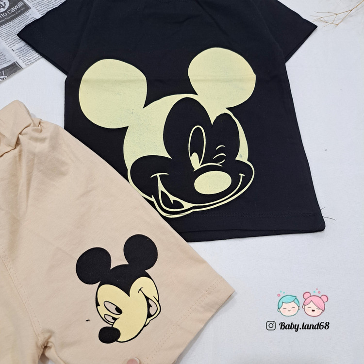 چاپ زول با کیفیت طرح میکی روی تیشرت پنبه بچگانه اسپرت سایز ۴۰ تا ۵۵