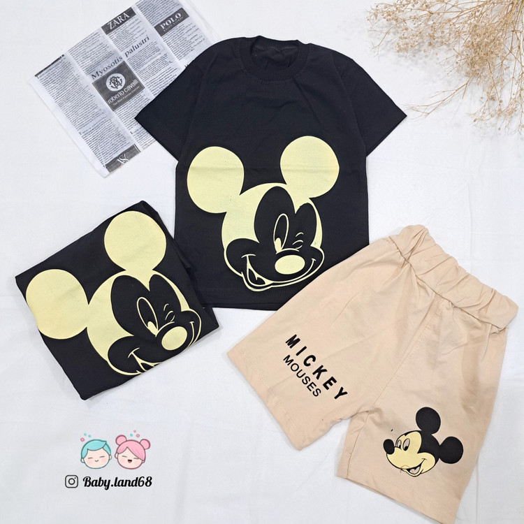 ست تیشرت و شلوارک اسپرت بچگانه ۲ تا ۹ سال سایز ۴۰ تا ۵۵ جنس پنبه مناسب بهار و تابستان طرح میکی موس