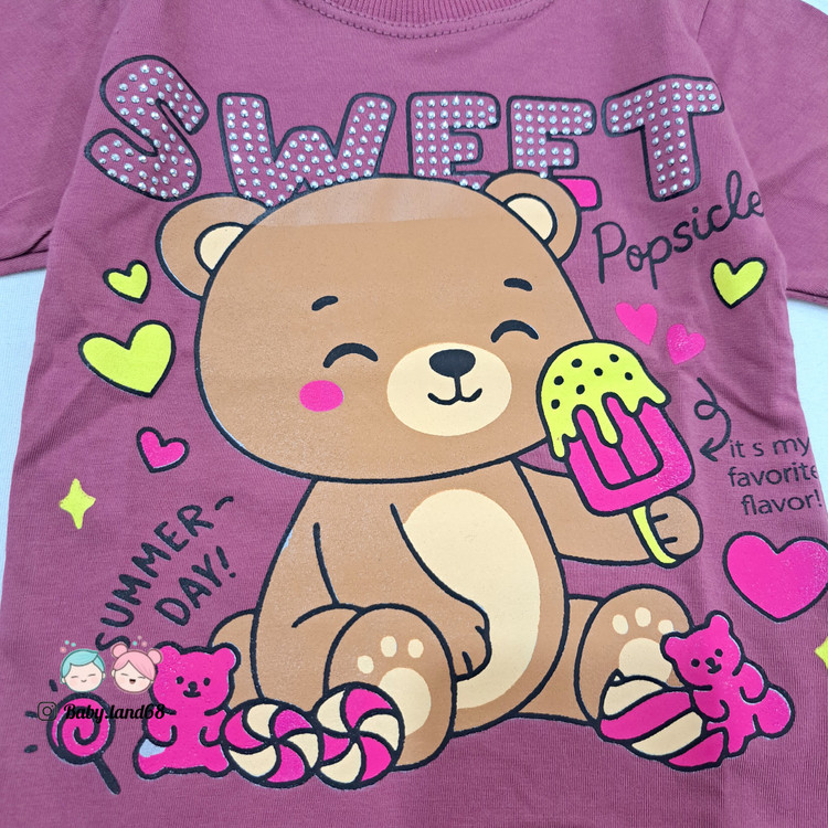 طرح خرسی روی تیشرت بچگانه دخترانه سایز ۳۵ تا ۵۰ با چاپ با کیفیت