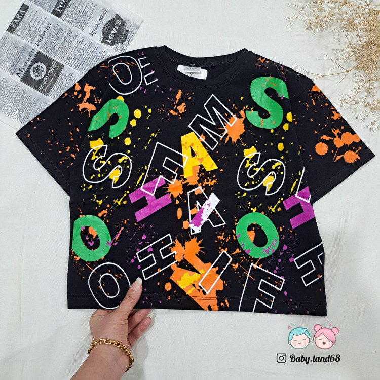 کراپ تک محرمی بچگانه ۶ تا ۱۴ سال سایز ۵۰ تا ۶۵ جنس پنبه طرح حروف مناسب بهار و تابستان