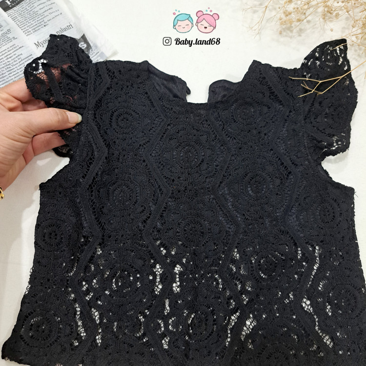کراپ دانتل آستر دار مجلسی دخترانه ۳ تا ۹ سال چین دار